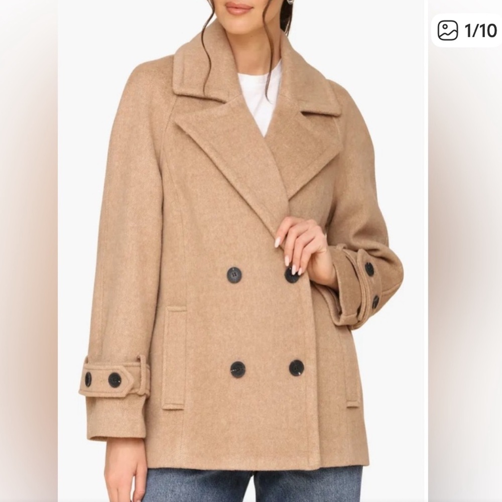 AVEC LES FILLES Camel Double-Breasted Peacoat